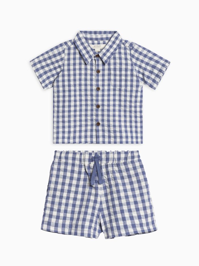 Organic 2 Piece Boys Seersucker Outfit Set
